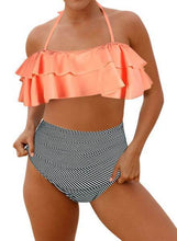 Load image into Gallery viewer, Thin Shoulder Straps Ruched High-waisted Bikini Swimsuit