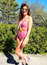 Load image into Gallery viewer, Striped Cutout Tie Front Beach Monokini