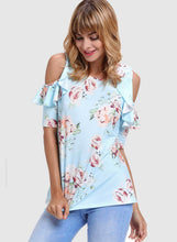 Load image into Gallery viewer, Floral Cold Shoulder Top with Ruffle Sleeve