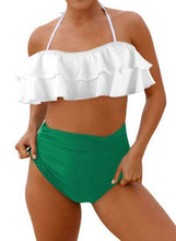 Load image into Gallery viewer, Thin Shoulder Straps Ruched High-waisted Bikini Swimsuit