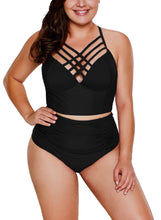 Load image into Gallery viewer, Strappy Neck Detail High Waist Swimsuit