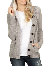 Load image into Gallery viewer, Fleece Hooded Button Down Cardigan Sweater