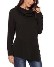 Load image into Gallery viewer, Button Detail Asymmetric Cowl Neck Sweatshirt