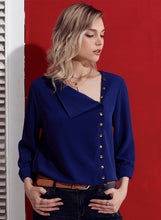 Load image into Gallery viewer, Collar Asymmetric Button Down Blouse