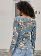 Load image into Gallery viewer, Floral Wrap Tie Waist Long Sleeve Blouse