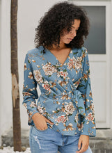 Load image into Gallery viewer, Floral Wrap Tie Waist Long Sleeve Blouse