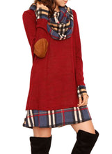 Load image into Gallery viewer, Plaid Elbow Patch Cowl Neck Dress