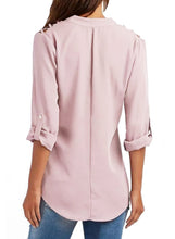 Load image into Gallery viewer, Crisscross Shoulder Detail Roll Tab Blouse