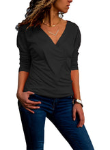 Load image into Gallery viewer, Wrap V Neck Ruched Long Sleeve Top