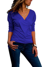 Load image into Gallery viewer, Wrap V Neck Ruched Long Sleeve Top