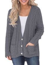 Load image into Gallery viewer, Button the Deep V Front Cable Sweater Cardigan