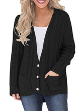 Load image into Gallery viewer, Button the Deep V Front Cable Sweater Cardigan