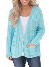 Load image into Gallery viewer, Button the Deep V Front Cable Sweater Cardigan