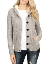 Load image into Gallery viewer, Fleece Hooded Button Down Cardigan Sweater