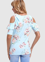 Load image into Gallery viewer, Floral Cold Shoulder Top with Ruffle Sleeve