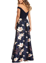 Load image into Gallery viewer, Off Shoulder Sweetheart Neck Bodice Red Floral Print Gown