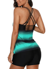 Load image into Gallery viewer, Ombre Print Strappy Tankini and Short Set