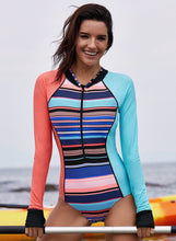 Load image into Gallery viewer, Striped One-piece Rashguard Swimsuit