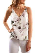 Load image into Gallery viewer, V Neck Floral Printed Spaghetti Strap Sleeveless Fron Zipper Cami Tank Tops