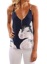 Load image into Gallery viewer, V Neck Floral Printed Spaghetti Strap Sleeveless Fron Zipper Cami Tank Tops