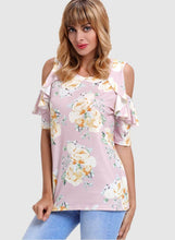 Load image into Gallery viewer, Floral Cold Shoulder Top with Ruffle Sleeve