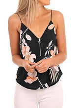 Load image into Gallery viewer, V Neck Floral Printed Spaghetti Strap Sleeveless Fron Zipper Cami Tank Tops