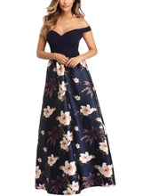 Load image into Gallery viewer, Off Shoulder Sweetheart Neck Bodice Red Floral Print Gown