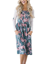 Load image into Gallery viewer, Floral Stripe Long Sleeve Side Pocket Boho Dress