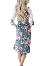 Load image into Gallery viewer, Floral Stripe Long Sleeve Side Pocket Boho Dress