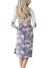 Load image into Gallery viewer, Floral Stripe Long Sleeve Side Pocket Boho Dress