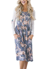 Load image into Gallery viewer, Floral Stripe Long Sleeve Side Pocket Boho Dress