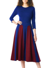 Load image into Gallery viewer, Color Block 3/4 Sleeve Round Neck Midi Dress