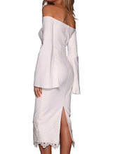 Load image into Gallery viewer, Split Bell Sleeve Off Shoulder Midi Dress