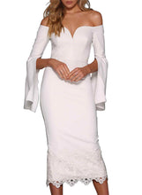 Load image into Gallery viewer, Split Bell Sleeve Off Shoulder Midi Dress