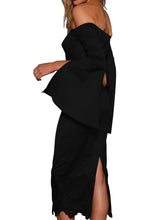 Load image into Gallery viewer, Split Bell Sleeve Off Shoulder Midi Dress