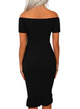 Load image into Gallery viewer, Frill Trim Short Sleeve Off Shoulder Midi Dress