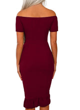 Load image into Gallery viewer, Frill Trim Short Sleeve Off Shoulder Midi Dress