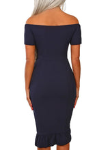 Load image into Gallery viewer, Frill Trim Short Sleeve Off Shoulder Midi Dress