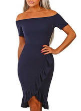 Load image into Gallery viewer, Frill Trim Short Sleeve Off Shoulder Midi Dress
