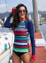 Load image into Gallery viewer, Striped Front Zip Surfing Rashguard Top