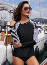 Load image into Gallery viewer, Striped Raglan Sleeve Rashguard Swim Top