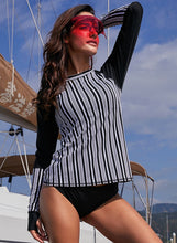 Load image into Gallery viewer, Striped Color Block Long Sleeve Rashguard Top