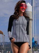 Load image into Gallery viewer, Striped Color Block Long Sleeve Rashguard Top
