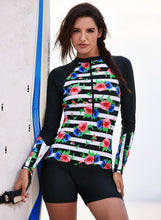 Load image into Gallery viewer, Striped Floral One-piece Swimsuit Rashguard