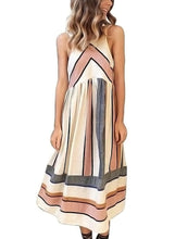 Load image into Gallery viewer, Striped Sleeveless Halter Neck Summer Midi Dress with Pockets