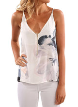 Load image into Gallery viewer, V Neck Floral Printed Spaghetti Strap Sleeveless Fron Zipper Cami Tank Tops