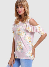 Load image into Gallery viewer, Floral Cold Shoulder Top with Ruffle Sleeve