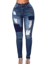 Load image into Gallery viewer, Blue Individual Patched Ripped Jeans