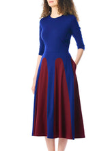 Load image into Gallery viewer, Color Block 3/4 Sleeve Round Neck Midi Dress