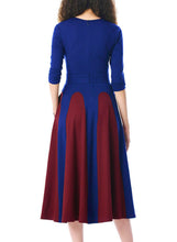 Load image into Gallery viewer, Color Block 3/4 Sleeve Round Neck Midi Dress